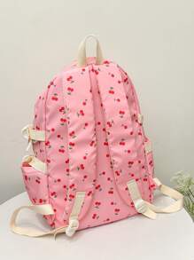 Korean Style Cherry Print Soft Girl Large Capacity Casual Student Backpack Valentines - Pink - View 4
