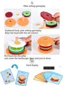 Wooden Baby's Simulation Hamburger Sandwich Set With Matching Pillars, Food Cutting, Kitchen Utensils For Kindergarten Family Toys