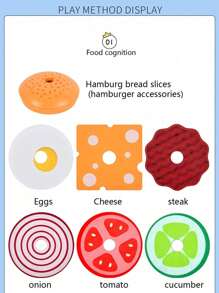 Wooden Baby's Simulation Hamburger Sandwich Set With Matching Pillars, Food Cutting, Kitchen Utensils For Kindergarten Family Toys