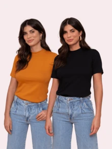 Women's Basic Minimalist Chic Casual Turtleneck T-Shirt Kit - 彩色 - 查看 1