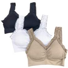 3 piezas, encaje de mujer con , ropa interior deportiva, hermosa espalda. - Negro - Ver 1