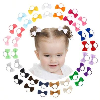 40PCS Multi-Colored 2 Inches Baby Girls Hair Bows Ties Mini Boutique Elastic Hair Rubber Ribbon Hair Ring Accessories For Baby Toddlers Infants Girls