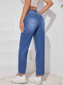 休闲百搭修身直筒蓝色长裤 - 藍色 - 查看 5