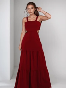 Women's Long Cotton Dress, Light, Adjustable, Elegant, Round Neck - 紫紅色 - 查看 3