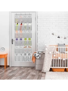 24grids 新款门后鞋子悬挂收纳袋，门上鞋子收纳袋悬挂，衣柜支架衣架收纳袋架，带 4/24 大网袋 - 彩色 - 查看 8