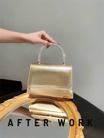 Women's Fashionable Sparkling Gold Evening Bag, High-End Glittering Rhinestone Handheld Clutch Purse For Formal Parties, Proms, Dancing Events, Romantic & Luxurious Wedding Bag With Chain Strap