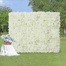 24 Pcs White 3D Flower Wall Backdrop 7.5ftx5ft Wedding Rose Floral Wall Backdrop For Bridal Shower Birthday Party Wedding Rose Floral Photo Background Valentines Christmas Wedding Decorations - 白色 - 查看 1