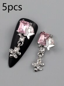 5 款美甲冰雪花朵美甲饰品立体轻奢闪亮蝴蝶椭圆长八角形绒面钻石流苏吊坠迷人DIY美甲饰品装饰 - 彩色 - 查看 14