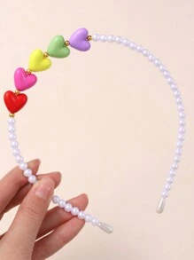 2 件彩色儿童卡通甜蜜爱心熊珍珠头带 - 适合节日派对配饰 - 彩色 - 查看 2