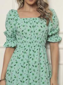 Women's Dress | Crepe With Elastec L Flower I Shoulder To Shoulder. - Mint Green - View 5