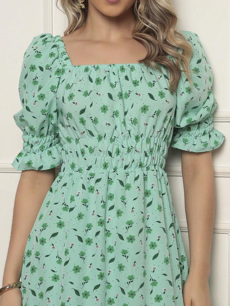 Women's Dress | Crepe With Elastec L Flower I Shoulder To Shoulder. - 薄荷綠 - 查看 5