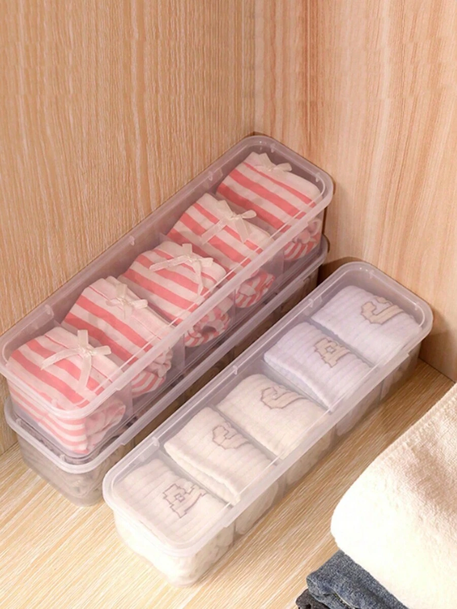 1pc Multipurpose Covered Stackable Transparent Desktop Organizer Box, Home & Beauty Supplies Storage Box With Drawer For Underwear, Socks, Cables, Diamond Painting Supplies - Clear - View 1