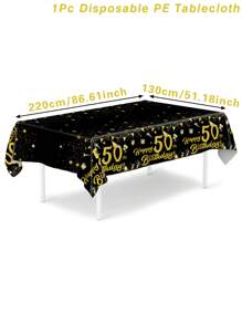 1pc Black & Gold Birthday Tablecloth, Suitable For 18/30/40/50/60 Years Old Birthday, Disposable Tablecloth, Birthday Party Kitchen Dining Room Holiday Party Decor, Home Decor, Dining Table Decor - Multicolor - View 10