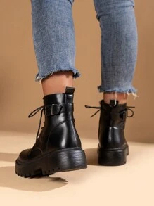大码女士时尚靴子、摩托车靴子、踝靴 - 黑色 - 查看 3