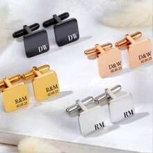 Silver Personalised Engraved Initial SQUARE Cufflinks - Wedding Or Birthday Gift - Personalised Engraved Gift Box Available
