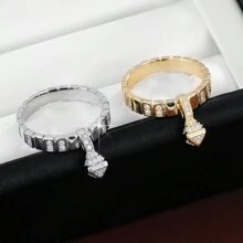 1pc Geometric Pendant Design Cubic Zirconia Women Ring