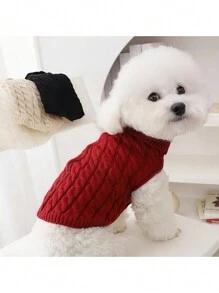 Áo len thời trang cho chó mèo cỡ vừa màu kẹo, Áo chui đầu dệt kim màu trơn đáng yêu cho thú cưng, Quần áo ấm cho thú cưng vào mùa xuân thu đông - Màu Đỏ Sâu - Xem 8