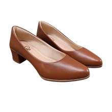 Women's Pumps Low Thick Heel Comfortable Formal Shoes - Camel - View 2