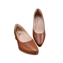 Women's Pumps Low Thick Heel Comfortable Formal Shoes - Camel - View 5