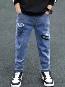 男童简约印花休闲牛仔裤