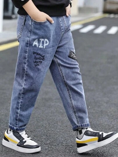 Tween Boys' Simple Print Casual Jeans
