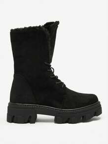 Royalfashion Botas de Cano Curto com Cadarço Femininas Cavenma - Preto - Ver 6