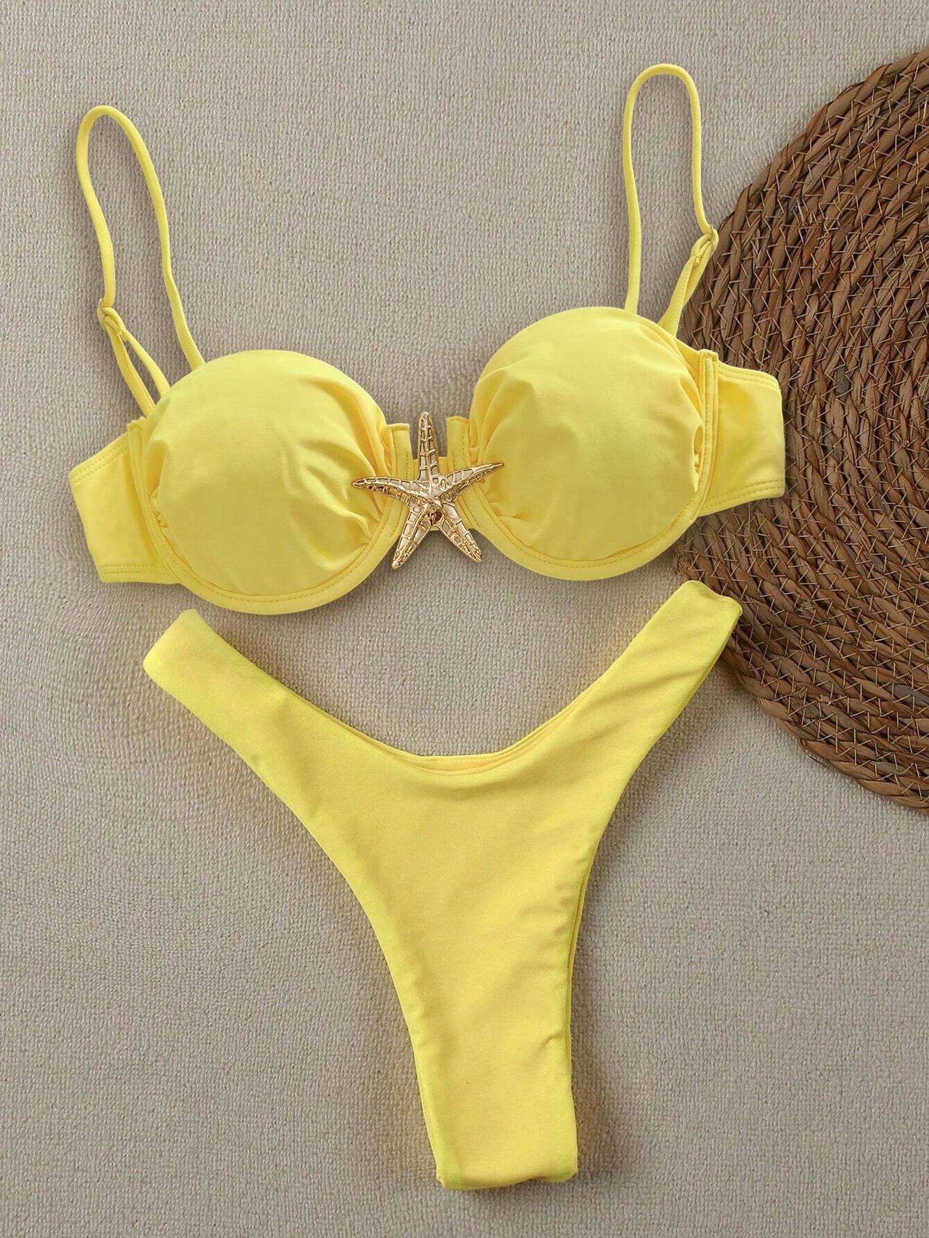 New Black Metal Starfish Decor Sexy Bikini Elegant Swimsuit Suitable For Beach