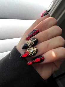 10 món phụ kiện trang trí móng tay, kiểu dáng giống như các influencer, hình trái tim rỗng 3D cổ điển phong cách Baroque, tự làm đồ trang trí móng tay. - Đỏ - Xem 3