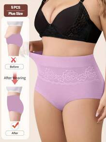 MEIYATING Paquete de 5 bragas reductoras de talla grande para mujer, con diseño de rosas, malla transpirable y cómoda, tipo triangular