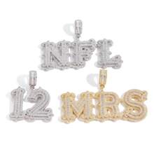 Custom Name Iced Out Baguette Cz Cubic Zirconia Number Letter Pendant With Rope Chain Necklace Hiphop Punk Jewelry For Christmas New Year Gift - Yellow Gold - View 5