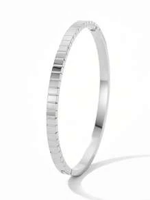 1/2pcs Stainless Steel Silver Cubic Zirconia Stacked Bracelet Set For Women, Hypoallergenic High Color Retention Daily Wear, Gift - Silver - View 9