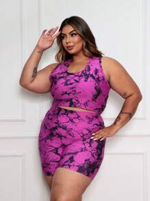 WOMEN'S PLUS SIZE SET, THIGH-RISE GYM SUPLEX POWER, VERY THICK - Dusty Purple - View 2