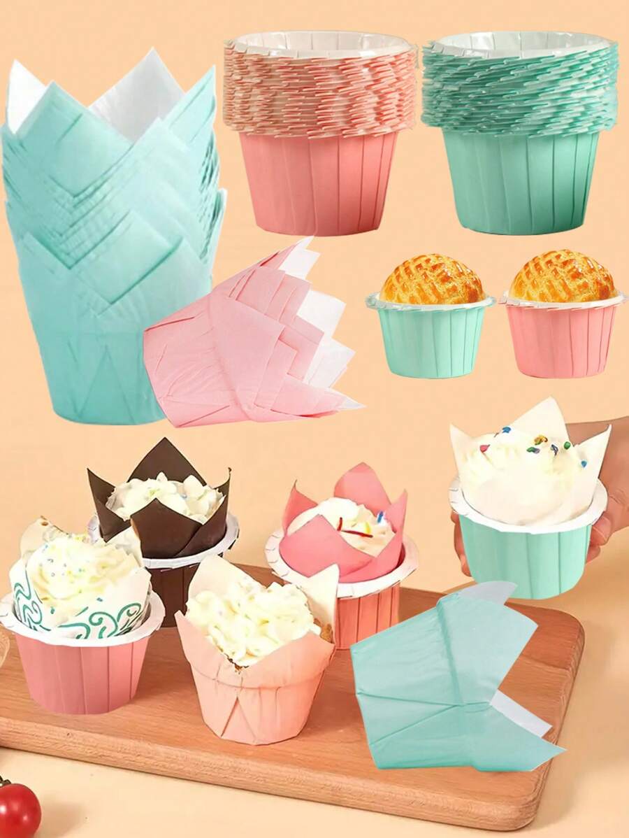 蓝色/粉色蕾丝杯，火焰图案纸杯蛋糕杯，适合婚礼、生日、节庆派对用品 - 彩色 - 查看 1