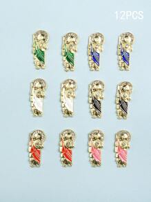5PCS/6槽，18PCS/7槽，21PCS/7槽，28PCS/7槽金色底座3D立体绿衣耶稣图案混合美甲装饰，DIY立体美甲用品 - 彩色 - 查看 17