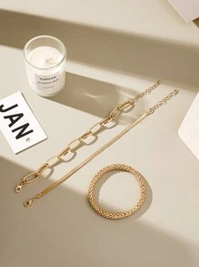 Bộ 3 vòng tay xương rắn phong cách Punk dành cho nữ, phụ kiện kim loại nhiều lớp cá nhân hóa, thích hợp để đeo hàng ngày và dự tiệc - phong cách 1 - Xem 6