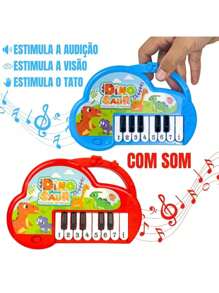 Teclado de Brinquedo Educacional Dinossauro - Sons Divertidos - Azul - Visão 1