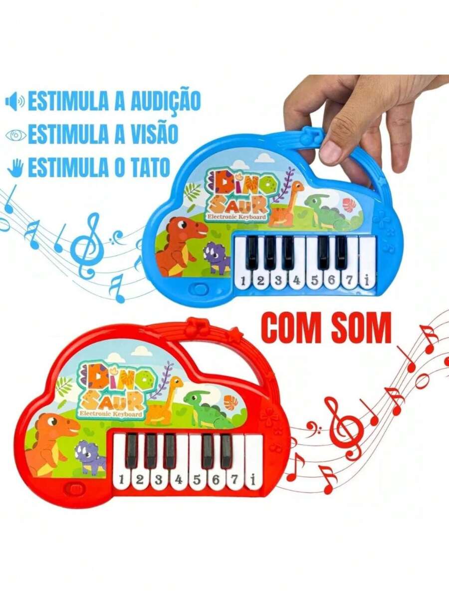 Teclado de Brinquedo Educacional Dinossauro - Sons Divertidos - Azul - Visão 1