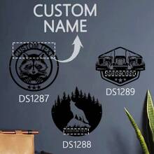 1 件定制嚎叫狼金属标牌、金属卡车墙饰、浣熊金属标牌、浣熊金属墙饰、浣熊壁挂装饰、浣熊爱好者礼物、浣熊名字标牌 - 黑色 - 查看 2