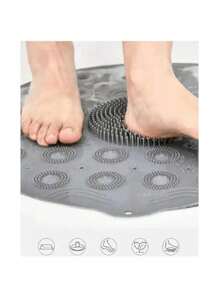Round Silicone Shower Mat Non-Slip Massager Cleaning Feet Bath - Xám - Xem 7