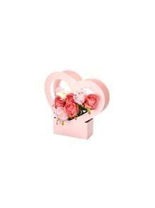1pc Valentine's Day Heart Shaped Flower Gift Boxes,Bouquet Bags With Handle Folding Basket For Couple Valentine's Day Floral Arrangement Wedding Valentine's Day - 1pc - View 9