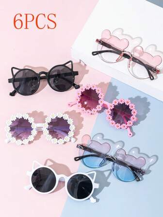 6pcs/1pc Kids' Little Bear Shaped Fashion Glasses For Summer, Perfect For Daily Wear. Kids`S Little Bear Shapes&Flower Shapes Fashion Glasses For Summer, Suitable For Daily Use