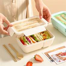 Lonchera portátil, lonchera sellada multifuncional respetuosa con el medio ambiente, con cuchara y palillos, lonchera separada para conservación fresca, lonchera para estudiantes, lonchera - Rosa - Ver 7