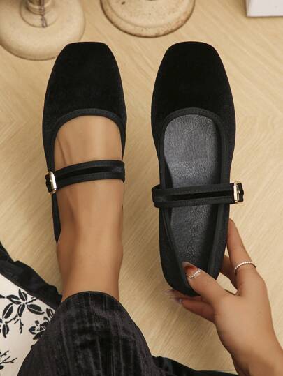 Zapatos casuales de suela de ante de talla grande 35-43 con punta cuadrada, nueva moda en negro/marrón oscuro/rojo púrpura, adecuados para vestir con decoración de hebilla, patrón aleatorio, primavera/otoño, Mary Jane