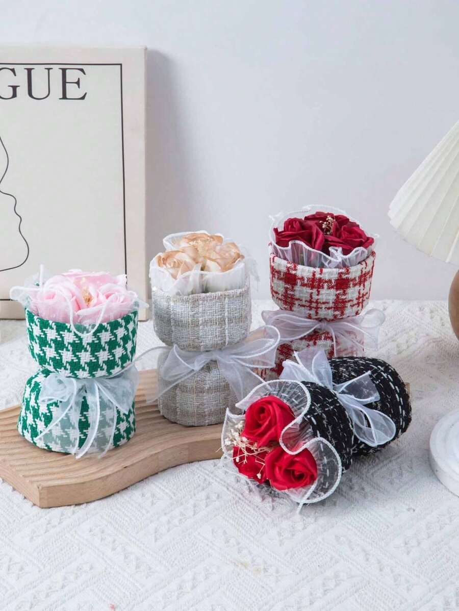 1 Bộ 3 Bó hoa hồng nhân tạo mini sáng tạo, Bó hoa trang trí nhà bằng hoa thật, Thích hợp cho Ngày của Mẹ, Kỷ niệm, Ngày lễ tình nhân, Quà tặng sinh nhật, Trang trí bàn làm việc, Quà tặng cho Mẹ - Nhiều màu - Xem 1