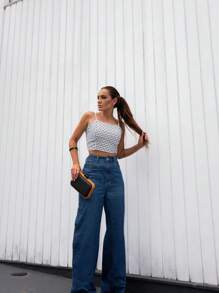 Luxurious 2 In 1 Cropped Top With Elastic - Màu xanh lam - Xem 3