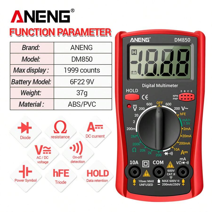 DM850 Automatic Professional Digital Multimeter 1999 Counts Auto AC ...