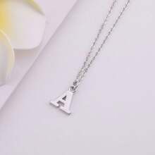 Stainless Steel Initial Letter Necklace + Velvet Bag Cute Pendant Delicate Gift - L - View 5