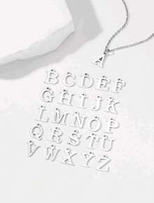 Stainless Steel Initial Letter Necklace + Velvet Bag Cute Pendant Delicate Gift - L - View 2