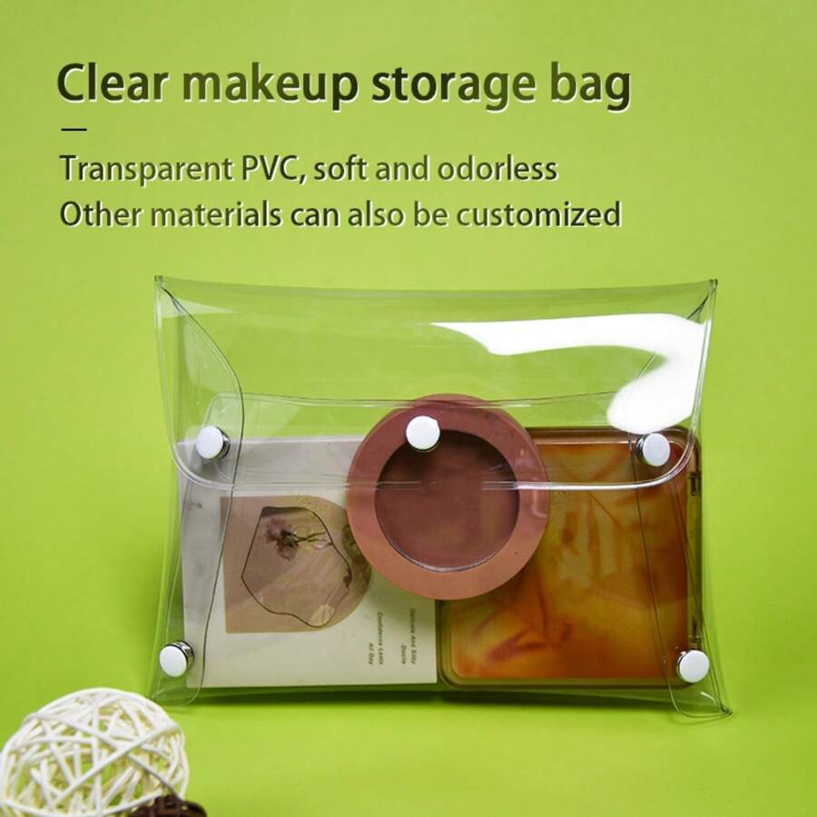 1 件 PVC 透明化妆包，便携式旅行，纽扣化妆品口红更换珠宝刷收纳袋 - 透明 - 查看 1