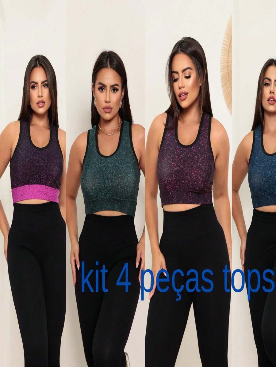 Kit 5 Women's Top Gym Fitness Walking Comfortable 2025 Resistant Training Physical Activity Training - bộ 4 món đủ loại - Xem 1
